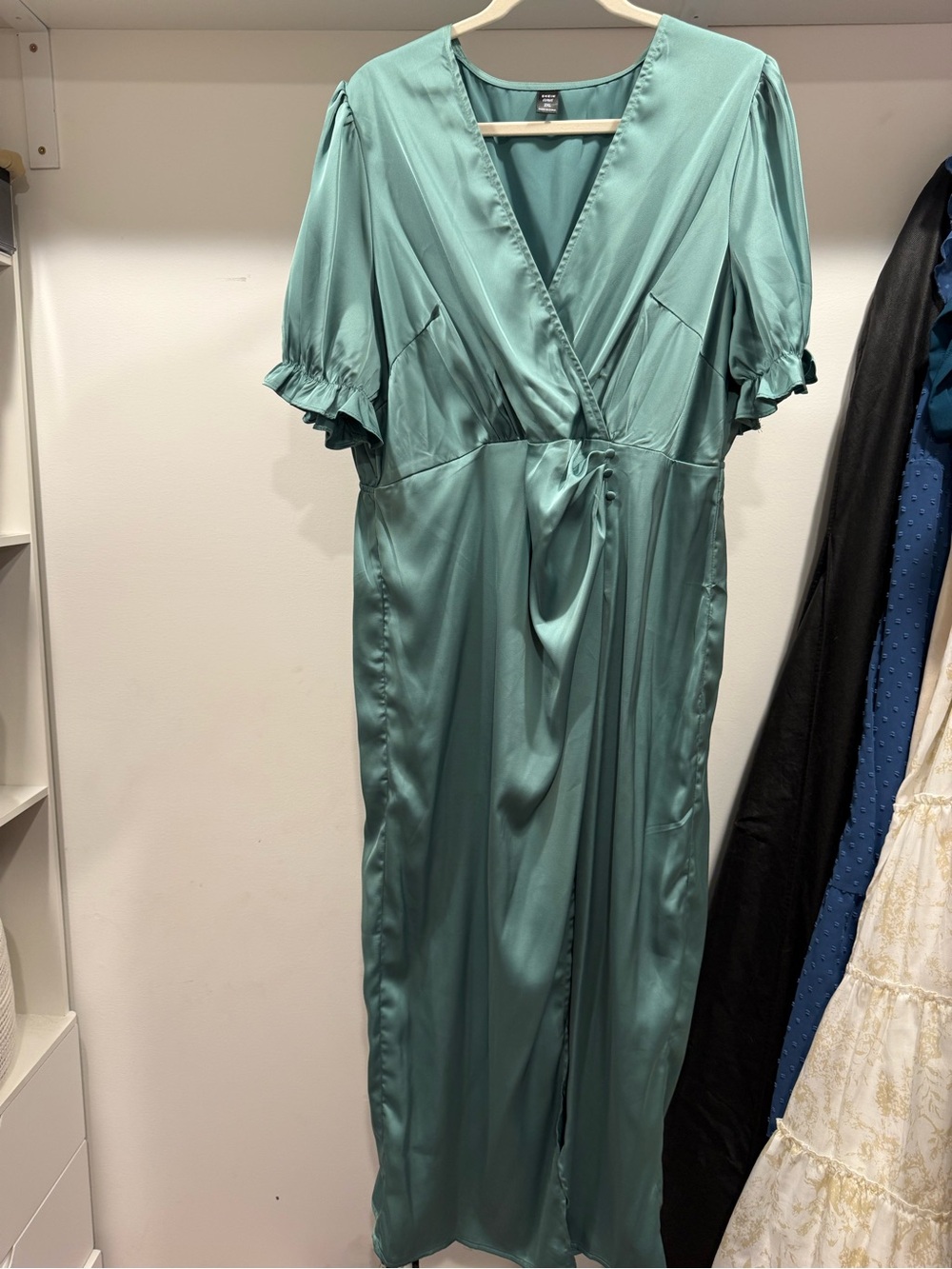 SHEIN Seafoam Green Satin Wrap Maxi Dress